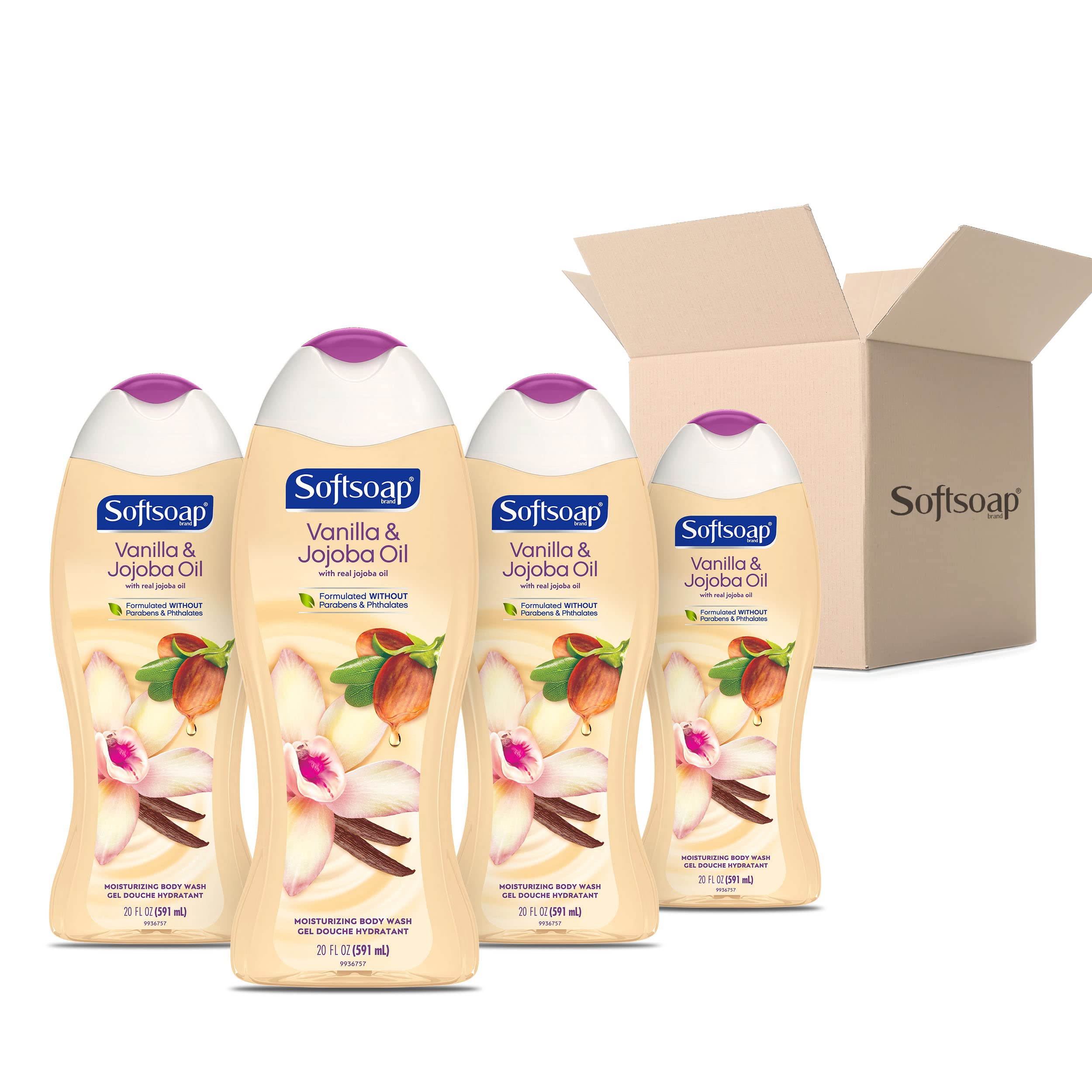 Softsoap Moisturizing Body Wash, Vanilla and Jojoba Oil - 20 Fluid Ounce (4 Pack)